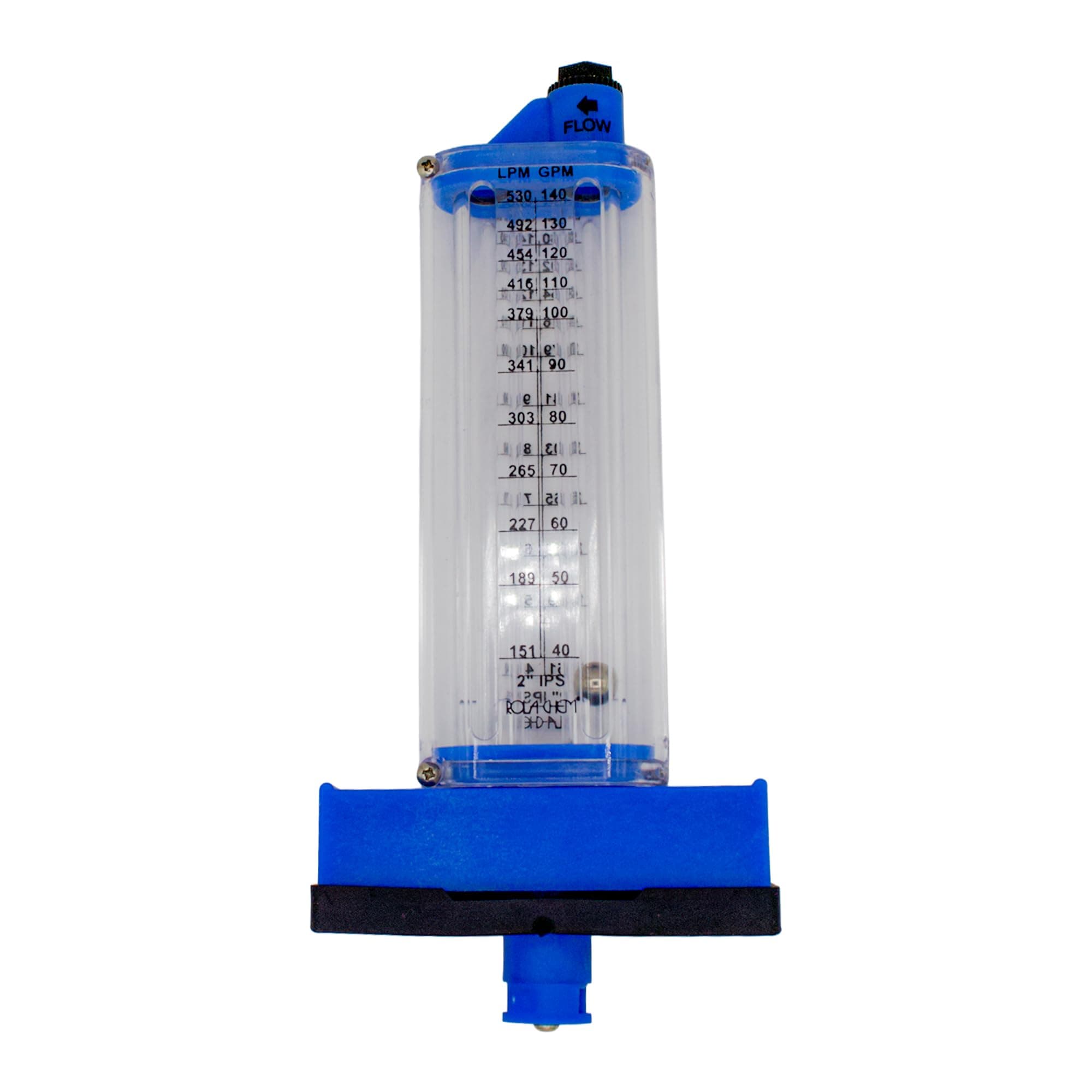Rola-Chem 570351-T Flowmeter for 2 in. PVC Pipe, Horizontal Installation (Top Mount), 40–140 GPM, PVC/Galv Pipe — Accurate Flow Rate Measurement for Swimming Pools