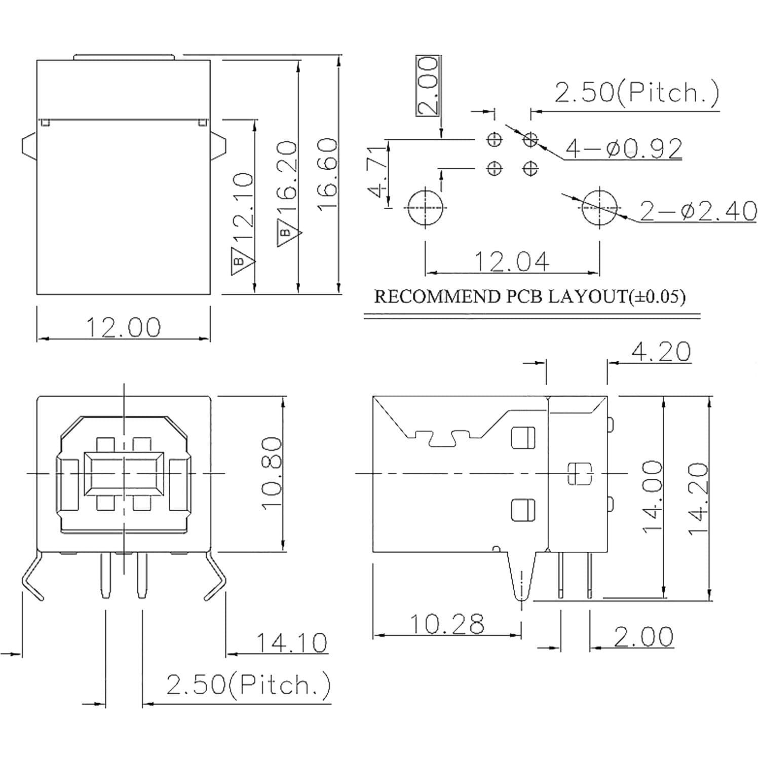10 PCS Micro USB2.0 Jack Socket Connector Type B Female Port 4 Pin 90 Degree PCB DIP