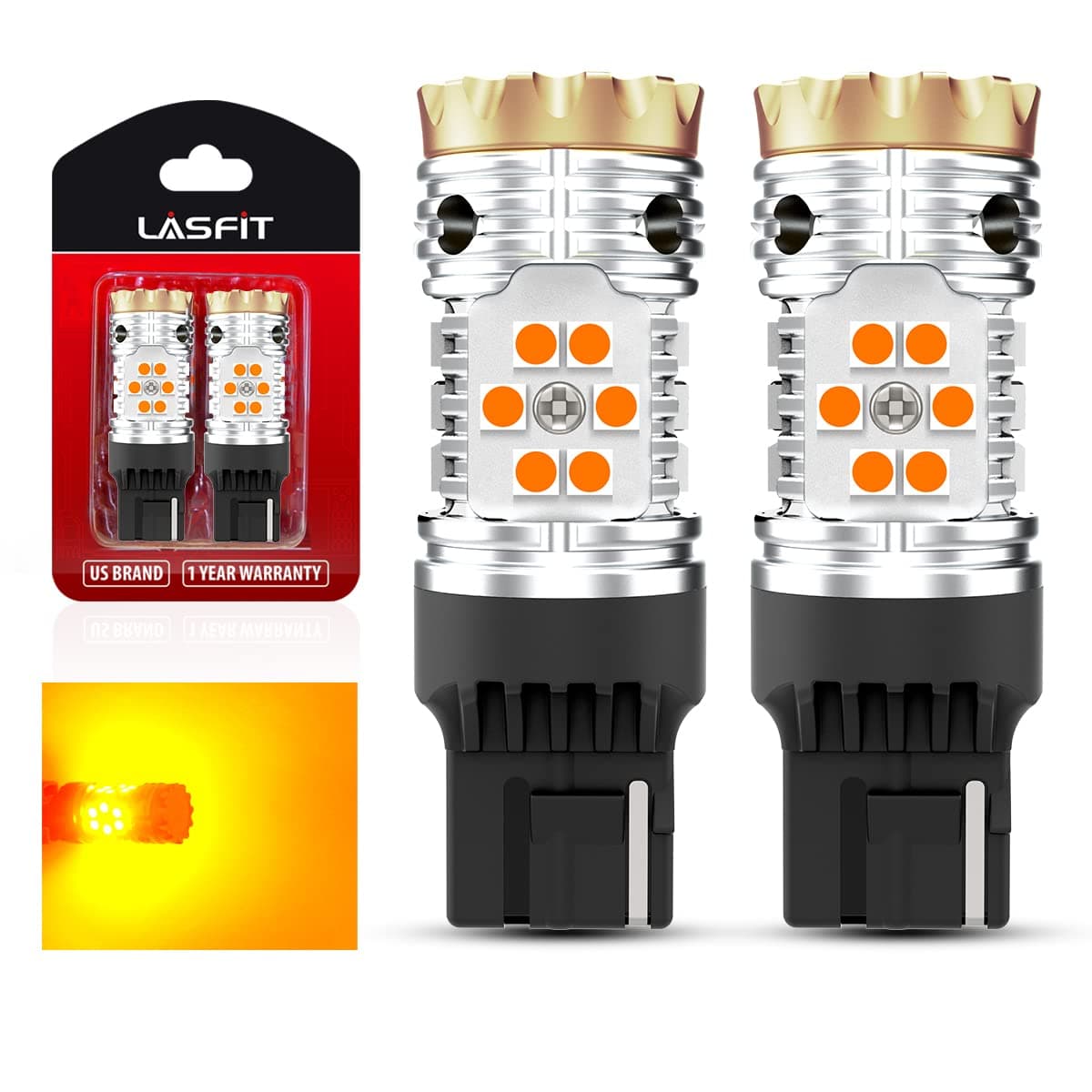LASFIT7440 LED Bulb 7440NA WY21W Error Free Anti Hyper Flash Amber Automotive Turn Signal Light Built-in Load Resistor Plug & Play (Pack of 2)