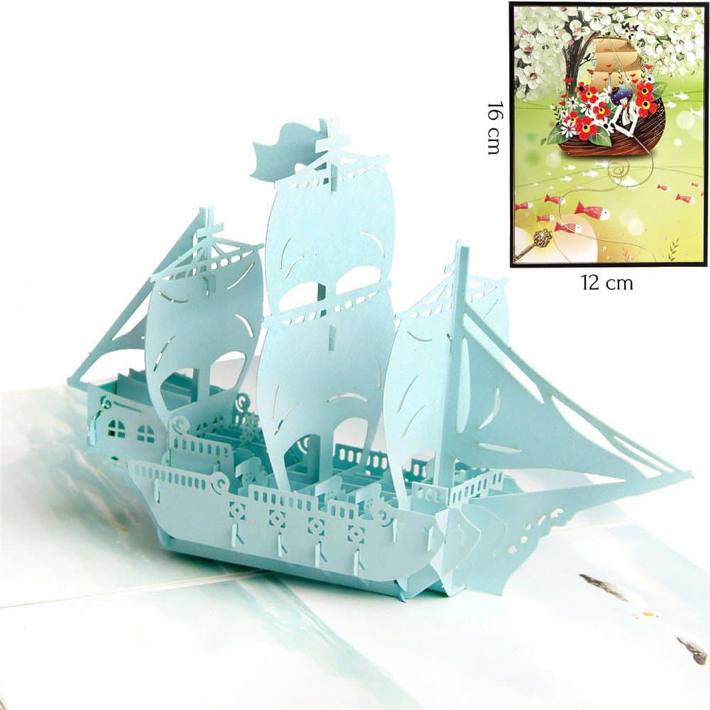 3D Pop up Sailing Boat Nice Trip Happy Holiday Best Wishes To You Greeting Card Handmade Creative Business Gift to Friends Colleague Schoolmate (Sailboat)