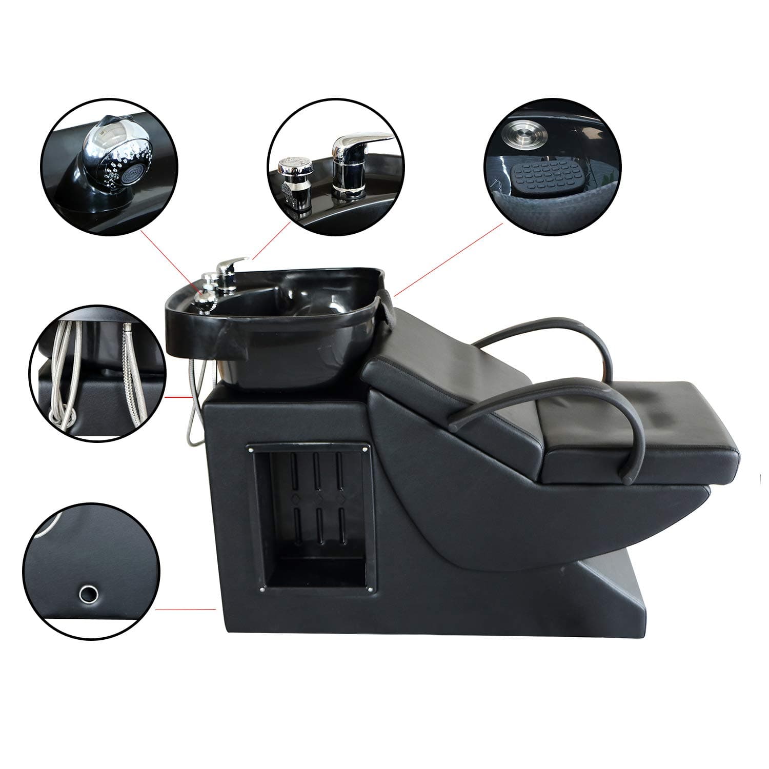 Walcut Shampoo Barber Chair Backwash Unit Station with ABS Plastic Sink Bowl for Spa Beauty Salon