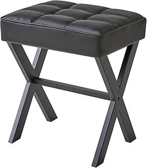 IBUYKE Square Makeup Stool with X-Leg Foot Rest, PU Footrest, Ottoman Seat Vanity Stool, Multi-Use as Small Side Table, for Bedroom, Living Room, Black L/G-71B