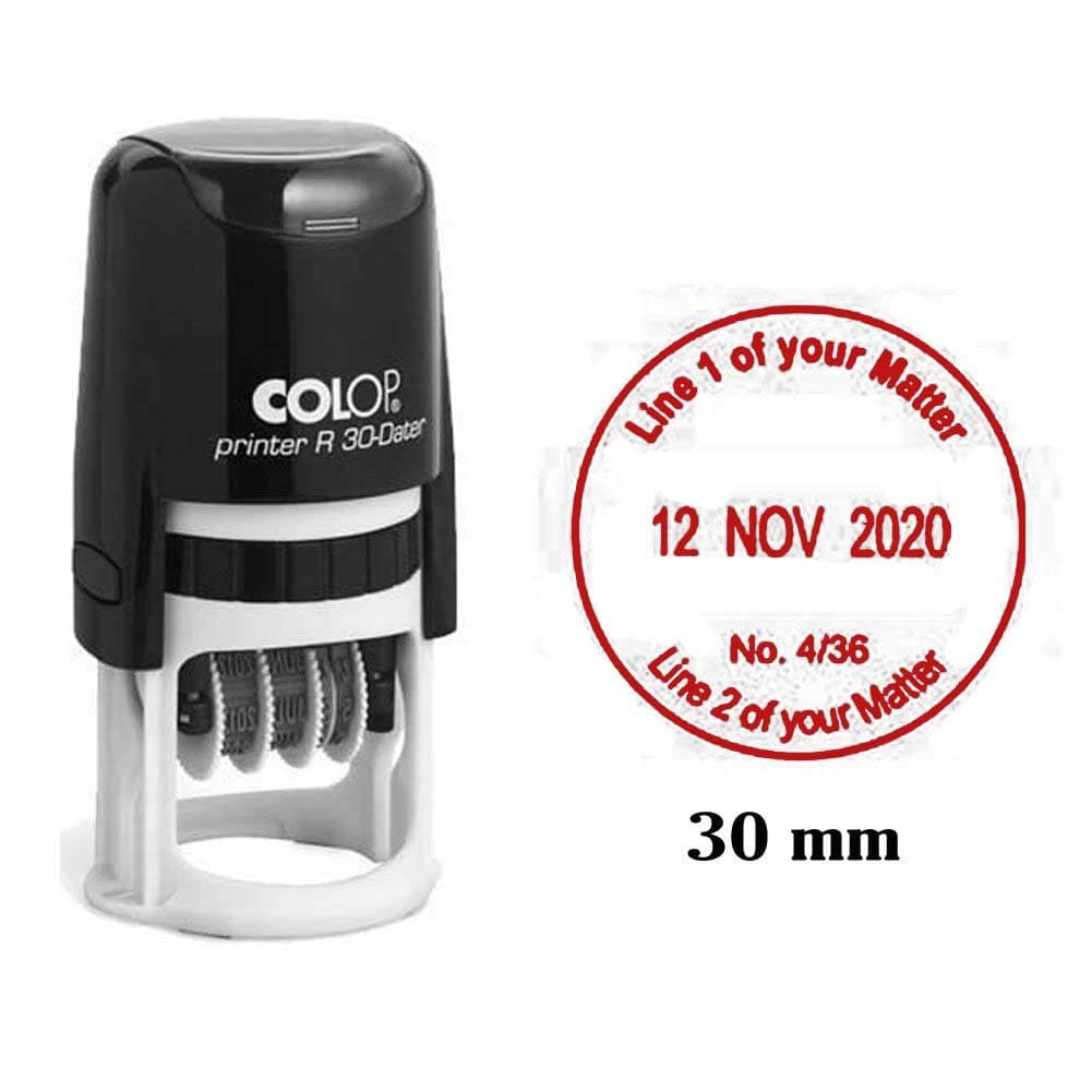 Self Inking COLOP R30 Round Custom Rubber Stamp with Date Personalized Office Stamper - Dater Stamp - Red Ink