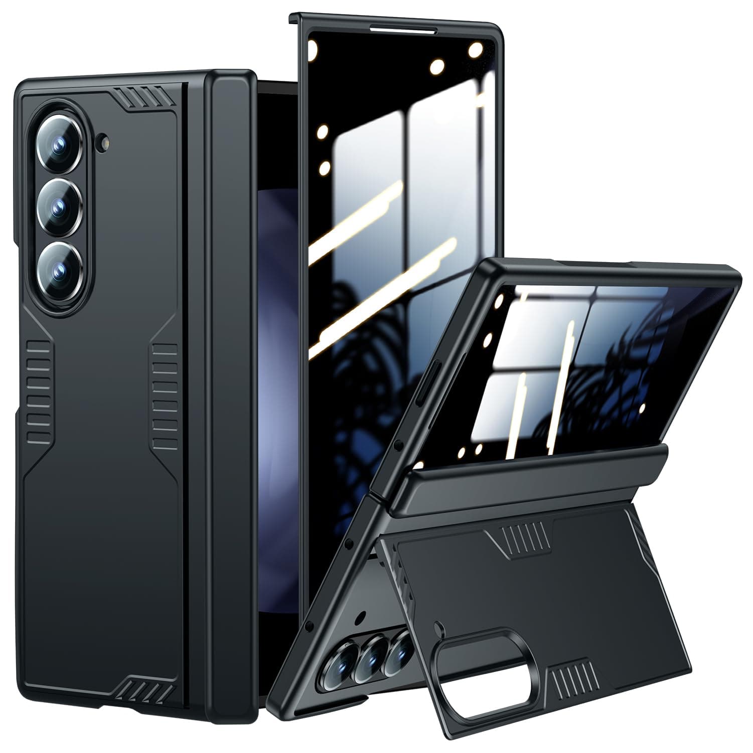 for Galaxy z-Fold-6 Stand Slim Case: Privacy Screen Protector Hidden Kickstand Wireless Charging Thin Design for Business Professionals Phone Cover for Samsung z fold 6 5G 2024 Black