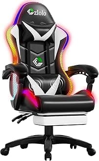 Gaming Chair, Racing Style RGB LED Lights Gaming Chairs for Adults and Kids, Lumbar Massager Gamer Chair, High Back Reclining Computer Chair with Footrest and Headrest (Black/White)