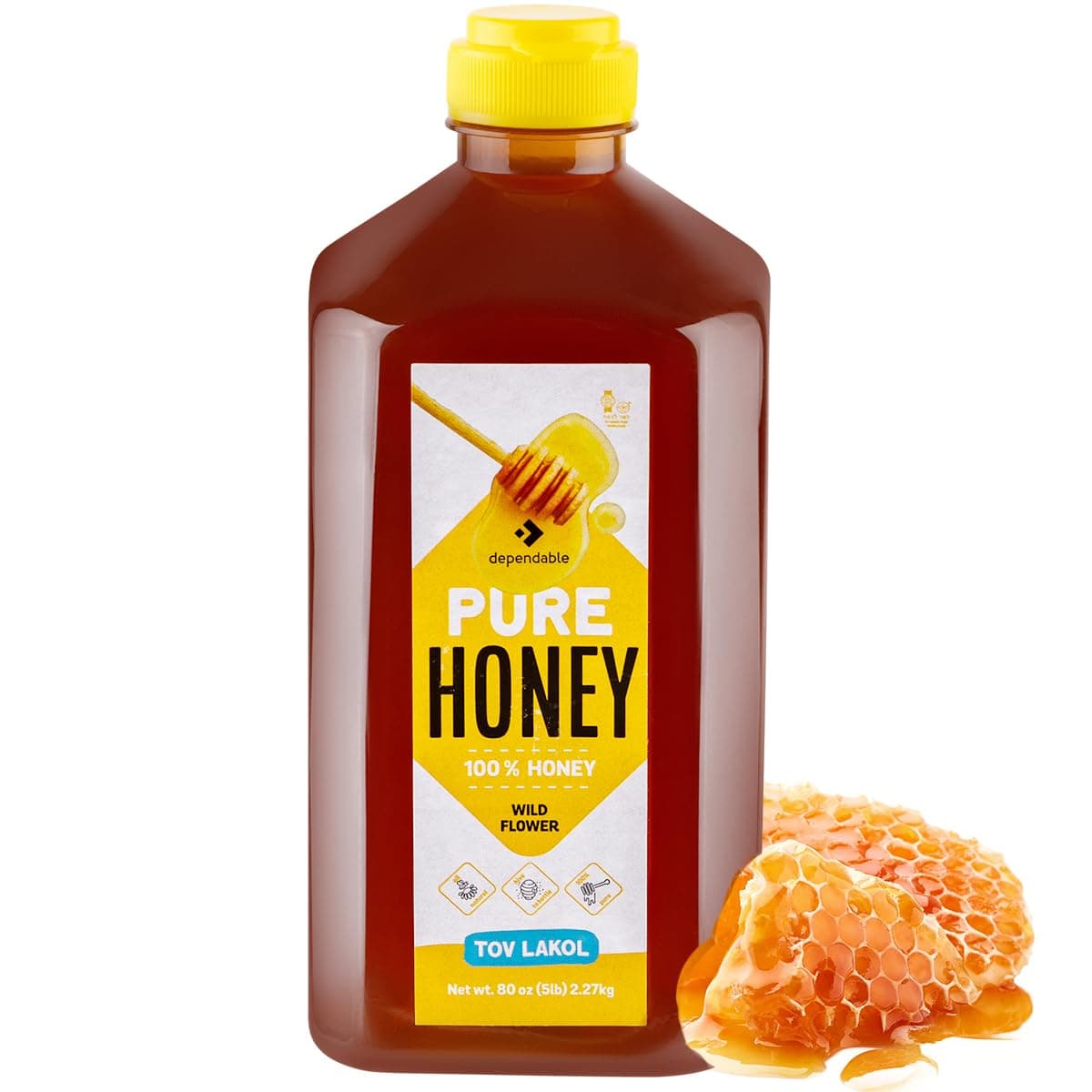 Dependable Food Raw Honey - 5 Lb. - Squeeze Bottle - 100% Pure, Raw, All Natural, Wildflower Honey - Hive to Bottle - 80 oz