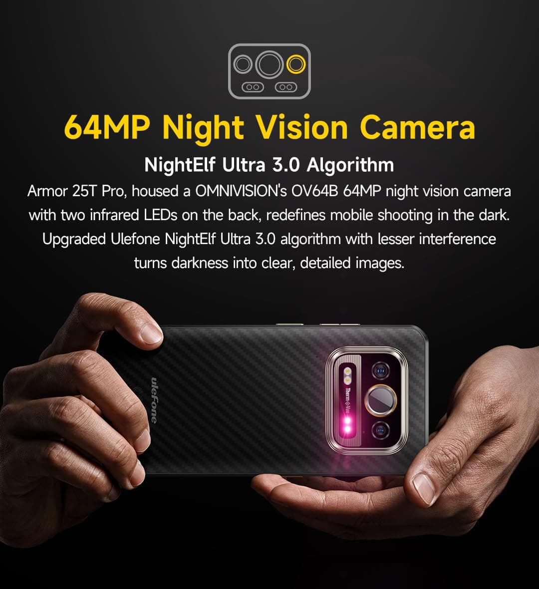 Ulefone Armor 25T Pro 5G Rugged Smartphone Android 14, ThermoVue Thermal Imaging 12GB + 256GB Mobile Phones, 50MP+64MP Night Vision+32MP, 30W Wireless Charging, 6.78" Corning Gorilla Glass Victus