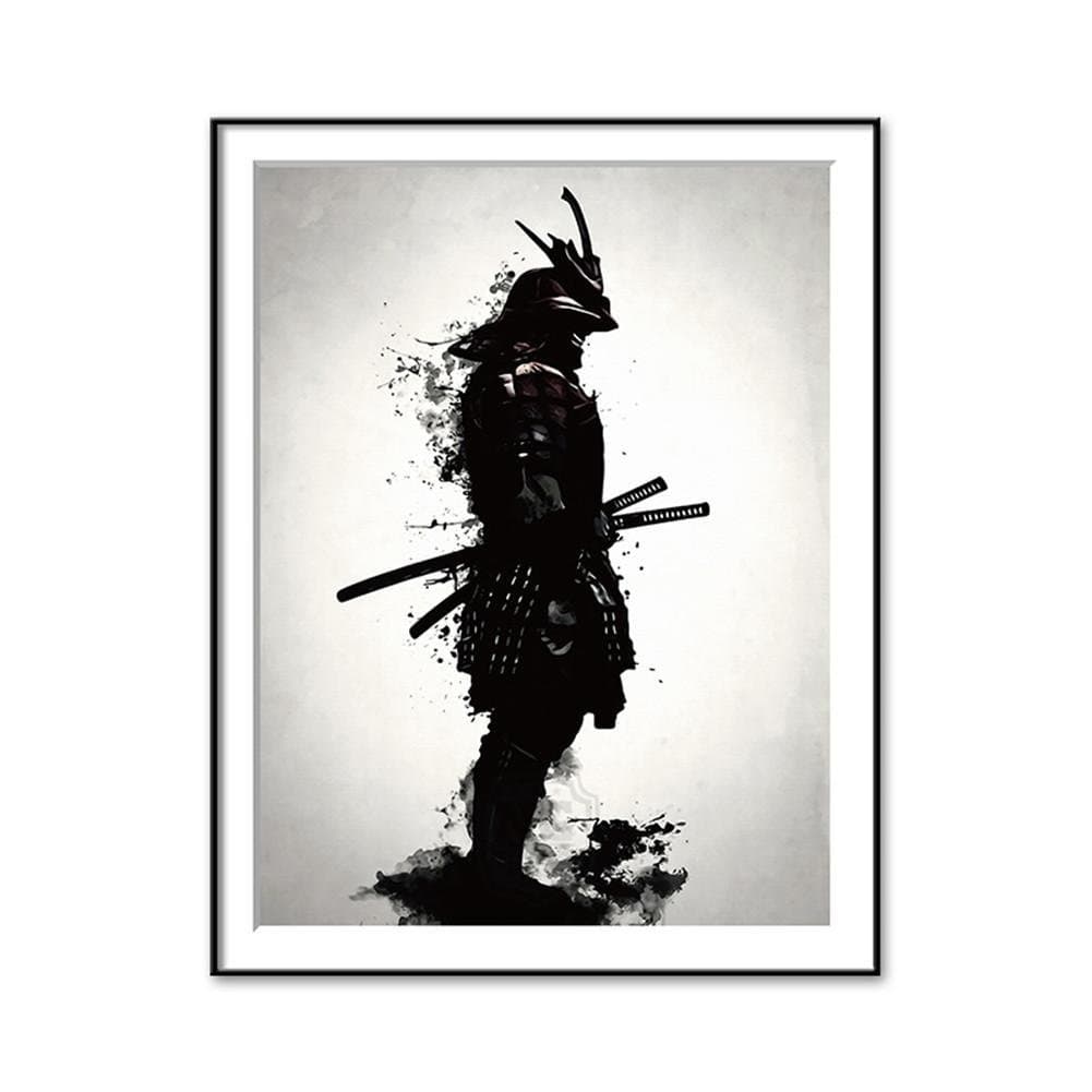 Say Hello Wall Picture,Black and White Japanese Samurai Unframed Canvas Animals Art Oil Painting Picture,Home Wall Printing Poster Décor(M)