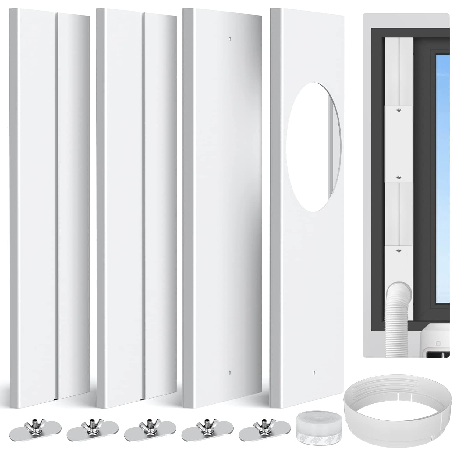 KGDJS Portable AC Window Kit, Universal Portable Air Conditioner Window Kit with AC Seal Panel, Adjustable Sliding AC Window Vent Kit for Vertical/Horizontal Window, Fit for 5.9" Exhaust Hose