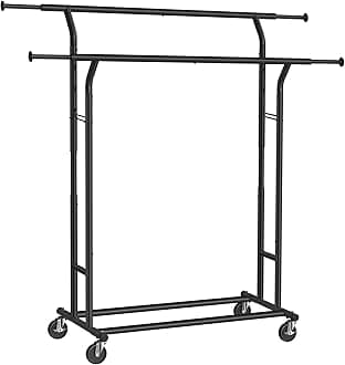 Rail, Double Clothes Wheels, Extendable Garment Rack, Heavy-Duty Metal Frame, 110 kg Total Max. Load, 129-169 cm Wide, Ink Black HSR012B01, （129-169）× 55 ×（148-172） cm