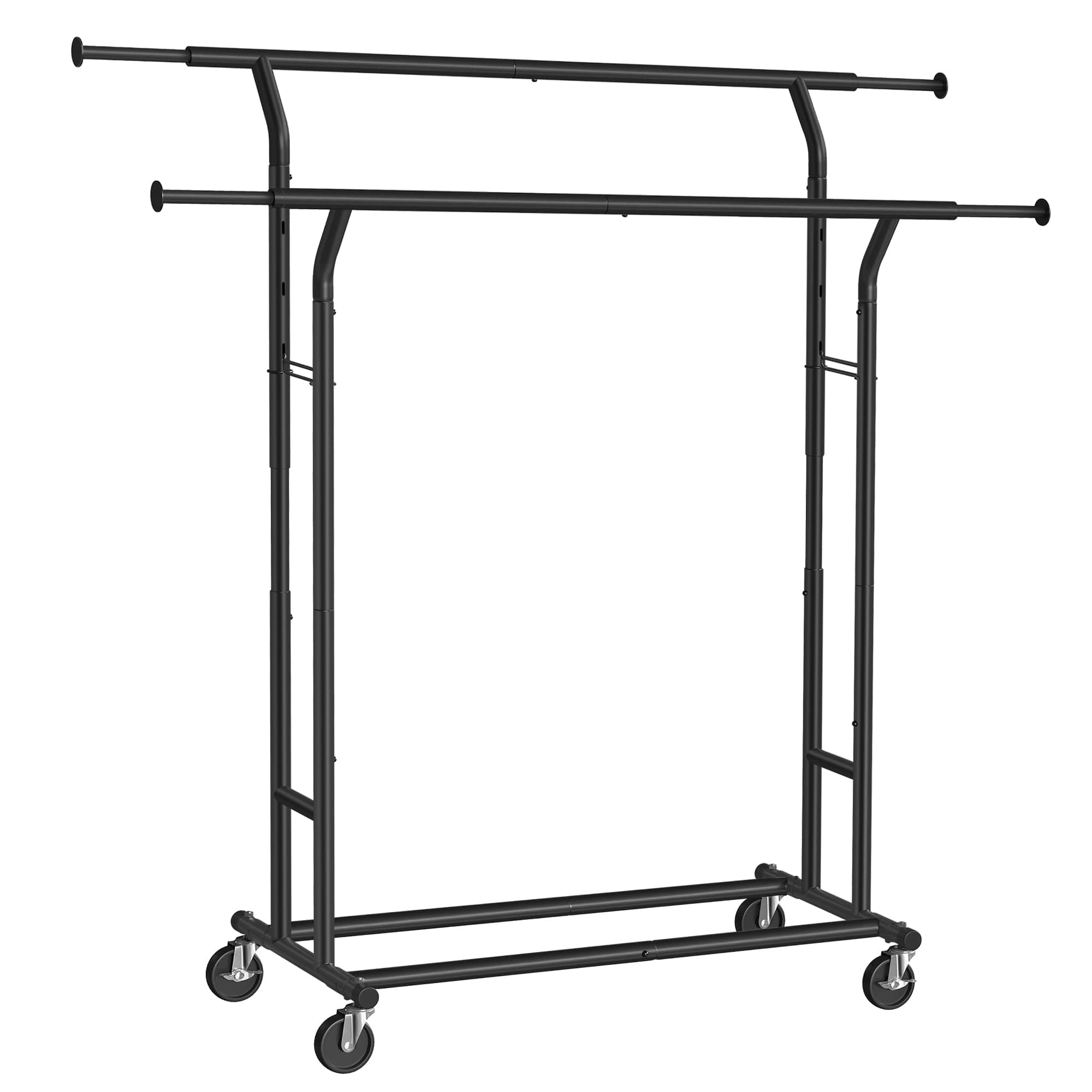 SONGMICS Rail, Double Clothes Wheels, Extendable Garment Rack, Heavy-Duty Metal Frame, 110 kg Total Max. Load, 129-169 cm Wide, Ink Black HSR012B01, (129-169)× 55 ×(148-172) cm