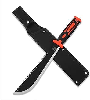 Machete with Saw, 16.5 In Machetes for Bushcraft, Outdoor Hiking, Garden Cutting Trees and Yard Work, Ergonomic No-Slip Handle with Sheath
