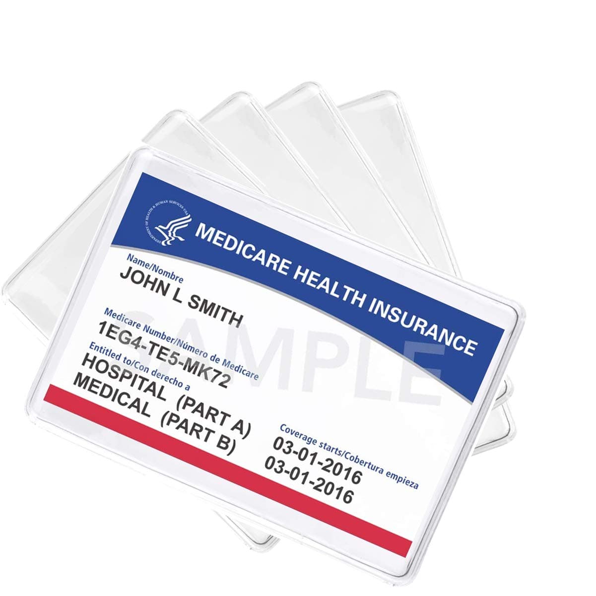 5 Pack - Premium Medicare Card Protector Sleeves - Durable 2 ⅜ X 3 ⅜ Business Card Holders - Clear Vinyl Plastic Covers for Insurance & Social Security Metro & License or Credit Cards by Specialist ID