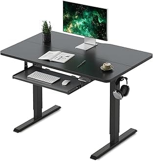 Height Adjustable Electric Standing Desk with Keyboard Tray, 100 x 60 cm Sit Stand up Desk with Splice Board, Black Frame/Black Top