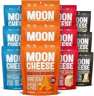 Moon Cheese Bites Bundle, Cheddar, White Cheddar, Gouda & Get Pepper Jacked, 2-Ounce, 12-Pack, Lunch or Snack