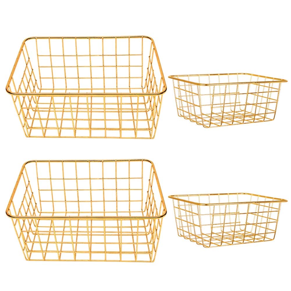 Majika 4 Piece Gold Wire Basket Set -Storage | Decor | Crafts | Kitchen Organizing | Great for Closets | Cabinets | Pantries | Tables | Counter Tops | Office Storage | Nesting Baskets |