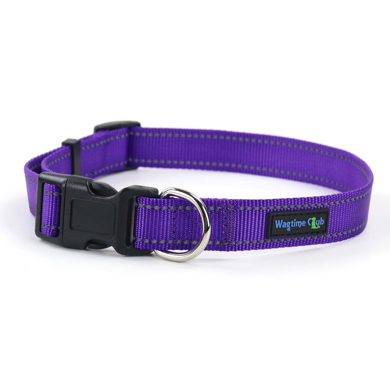 Wagtime Club Reflective Dog Collar with Buckle Quick Release Adjustable Nylon Collar for Small Medium Large Dogs (Medium, Vibrant Purple)