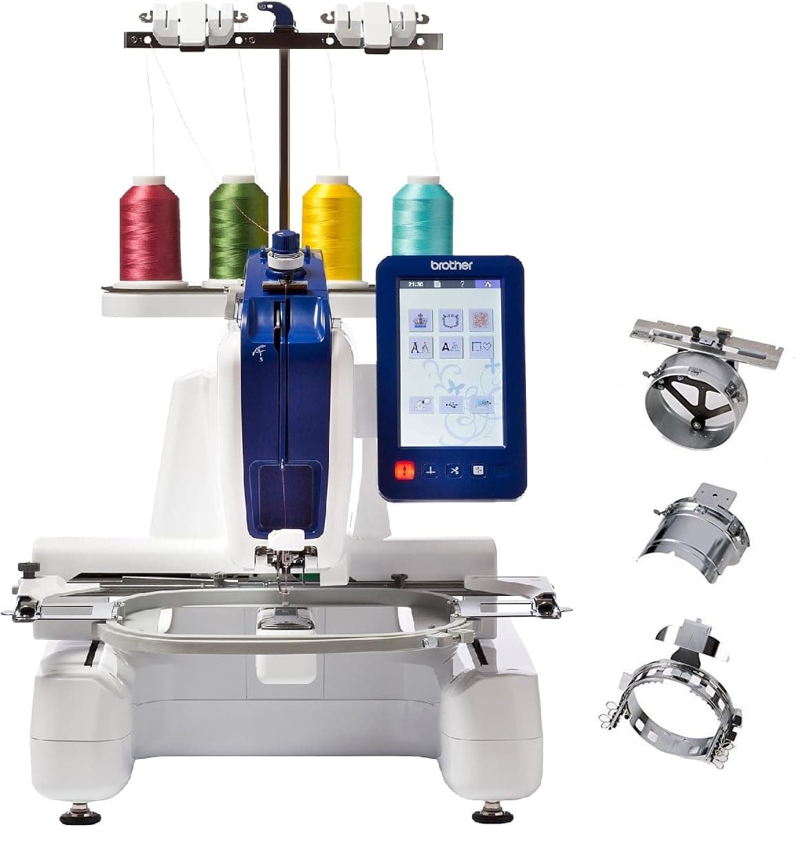 Brother Persona PRS100 Single Needle Embroidery Machine with 4-Spool Thread Stand and PRCF3 Cap Frame and Driver Set