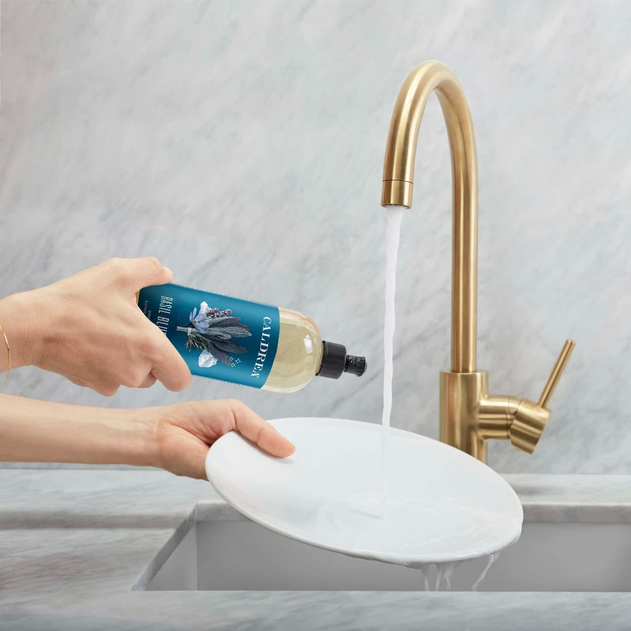 Caldrea Dish Soap, Biodegradable Dishwashing Liquid made with Soap Bark and Aloe Vera, Basil Blue Sage Scent, 16 oz (Packaging May Vary)