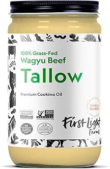 - First Light Farms Wagyu Beef Tallow for Cooking | 100% Grass-Fed & Finished, 14oz Glass Jar | Certified Humane | Gluten-Free & Dairy-Free, Perfect for Keto, Whole30, and Carnivore Diet