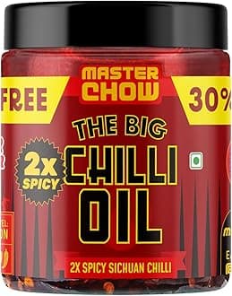 MasterChow 2X Chilli Oil Spicy Sichuan Chilli Oil (450gms) - 30% Extra | Made with Sichuan Peppercorns, Crunchy Garlic & Red Chillies