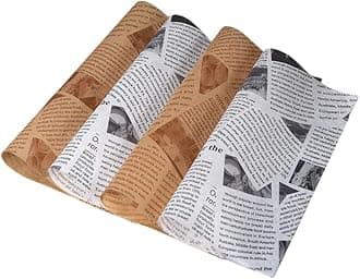 100Pcs Basket Liners Food Picnic Deli Wax Paper Sheets for Food, 10 x 10 Inch, Stick Baking Paper Newspaper Printing Design Food Wrapping Paper (100 sheets)…
