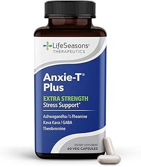 Anxie-T Plus - Extra Strength Stress Relief Supplement - Supports Mood & Mental Focus - Feel Calm and Relaxed - Eases Tension & Nervousness - Ashwagandha, Kava Kava, GABA & L-Theanine - 60 Capsules