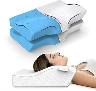 Cool Gel Memory Foam Pillow, Orthopedic Pillow for Neck & Cervical Pain, Contour Memory Foam Pillow with Extra Curve Neck Support, Orthopedic Support with Dual Height - Pack of 2