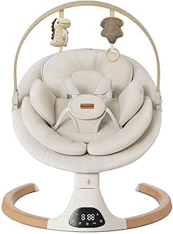 Baby Swings for Infants, Monamii Baby Swing, Infant Swing with 5 Speeds, 10 Lullabies, Electric Swing for Baby, Indoor & Outdoor Use (Beige)