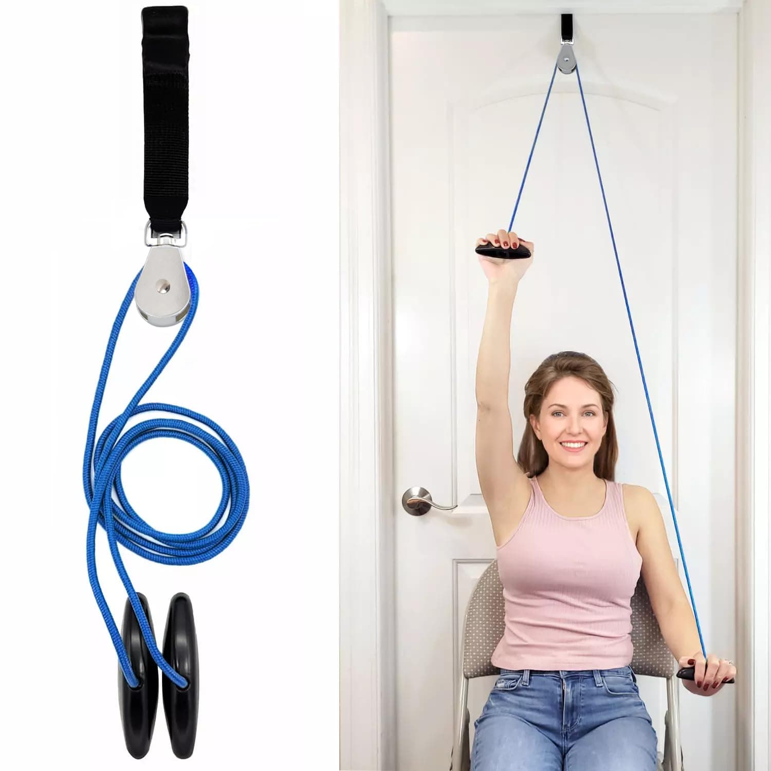 LiftAid Metal Shoulder Pulley for Physical Therapy with Exercise Guide - Improves Shoulder Strength & Range of Motion - Reduces Pain, Helps in Muscle Recovery - Physical Therapy Equipment (Blue-Metal)