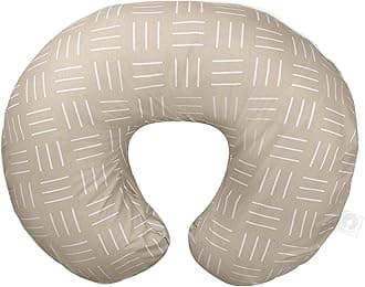 BoppyOrganic Original Nursing Pillow, Sand Criss Cross, Ergonomic Nursing Essentials for Bottle and Breastfeeding, Firm Hypoallergenic Fiber Fill with 100% Organic Cotton Pillow Cover