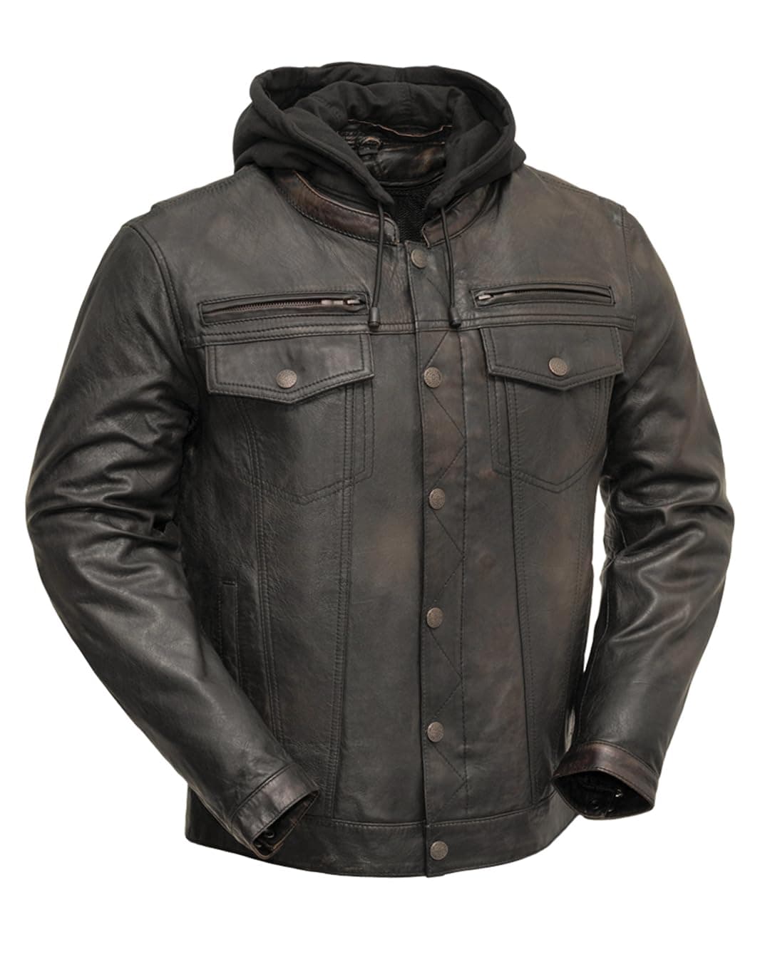 First Mfg Co - Vendetta - Men's Motorcycle Biker Riding Black Olive Leather Jacket