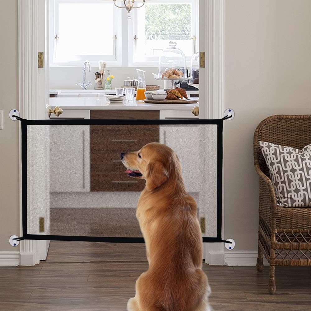 Geestock Magic Gate Pet Gate for Mni Dogs, Portable Folding Safe Guard Install Anywhere Indoor and Outdoor Isolated Gauze (Black)