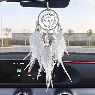 Car Dream Catcher, Rearview Mirror Accessory, Lucky Ornament, White