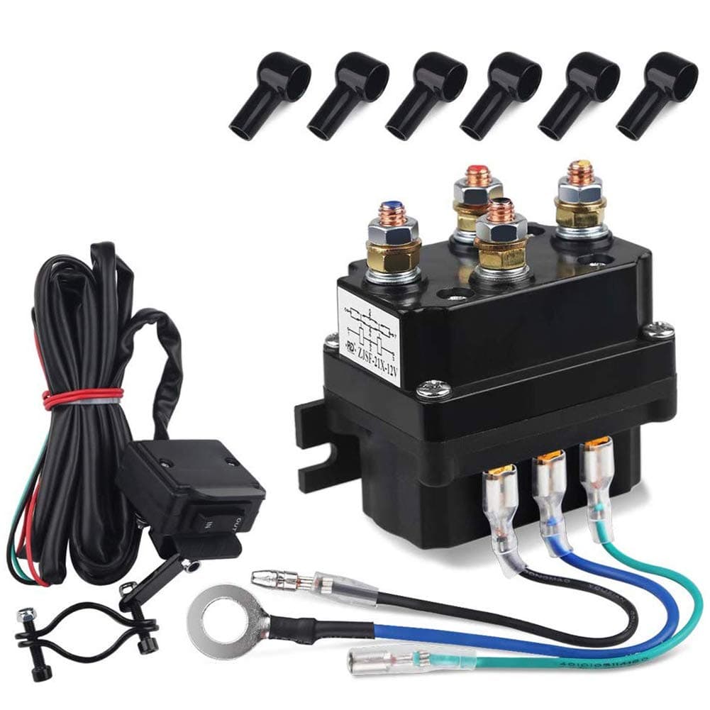 12V 250A Winch Solenoid Relay Rocker Thumb Switch Combo with 6 Protecting caps