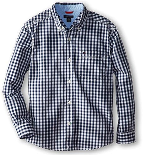 Tommy Hilfiger Boys' Long Sleeve Woven Button-down Shirt, Lightweight & Breathable