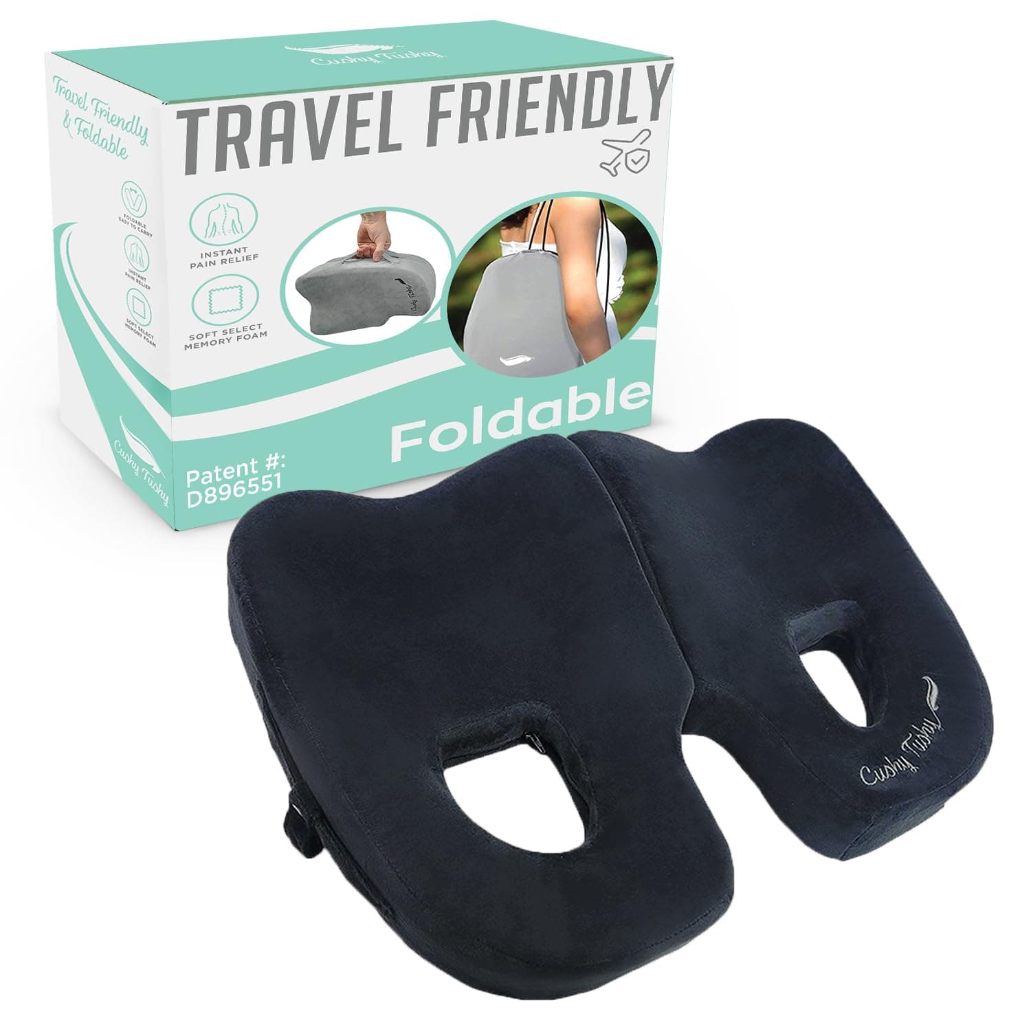 CushyTushy Premium Foldable Piriformis Cushion - Piriformis Pain and Sciatic Pain Relief Cushion - for Home & Office Use, Perfect for Travel or Driving - Piriformis Cushion