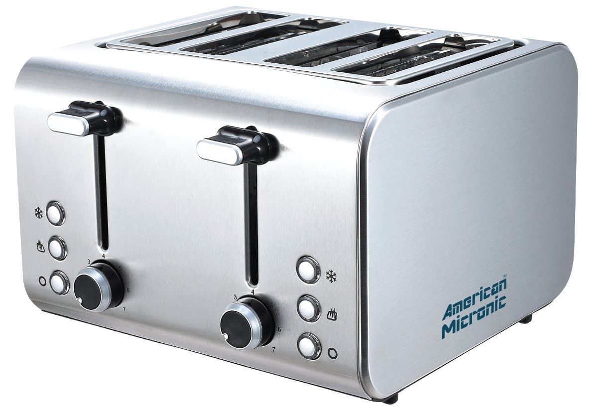 AMERICAN MICRONIC -Stainless Steel Automatic 4-Slice, 2 In 1 Pop-Up Toaster Stainless Steel Body 1600 Watts-TSS2
