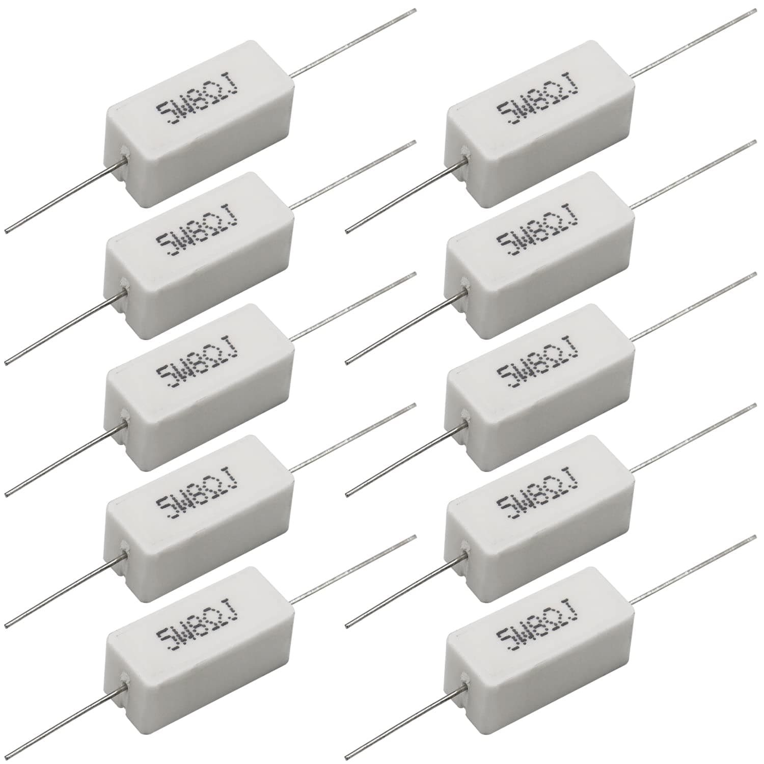 Cement Resistor,10 PCS 5W 5% Axial Lead Wire Resistor White Wound Fixed Ceramic Cement Resistors Wirewound Cement Power Resistors Flame Heat Moisture Resistance Precharge Horizontal Resistors (5W 8ΩJ)