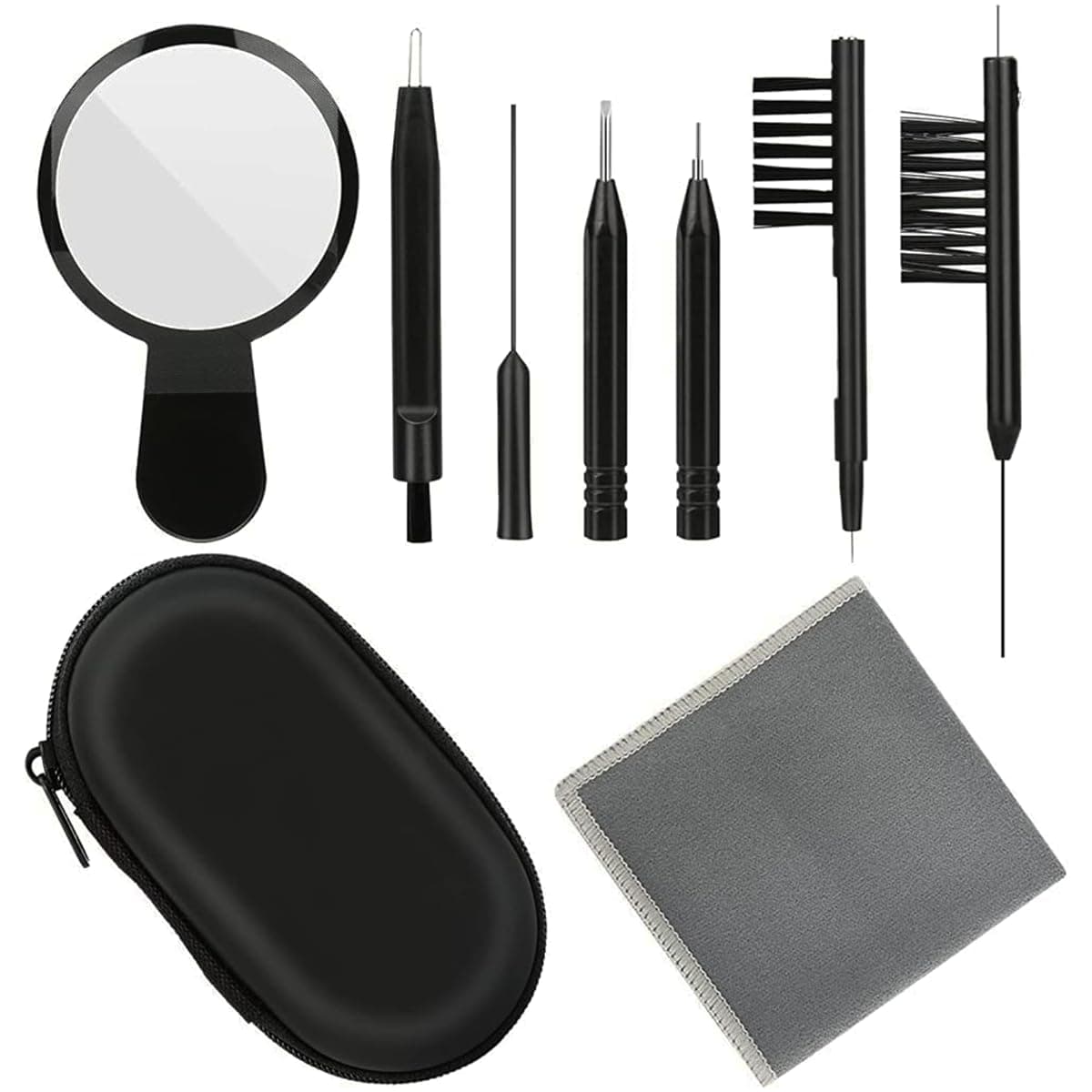 - Hearing Aid Cleaning Kit, 9 Pieces Hearing Aids Amplifier Cleaning Tools, Hear Aid Brushes Earbuds Headphones Cleaner Brush Magnifier Kits Accessories with Storage Case & Magnifier