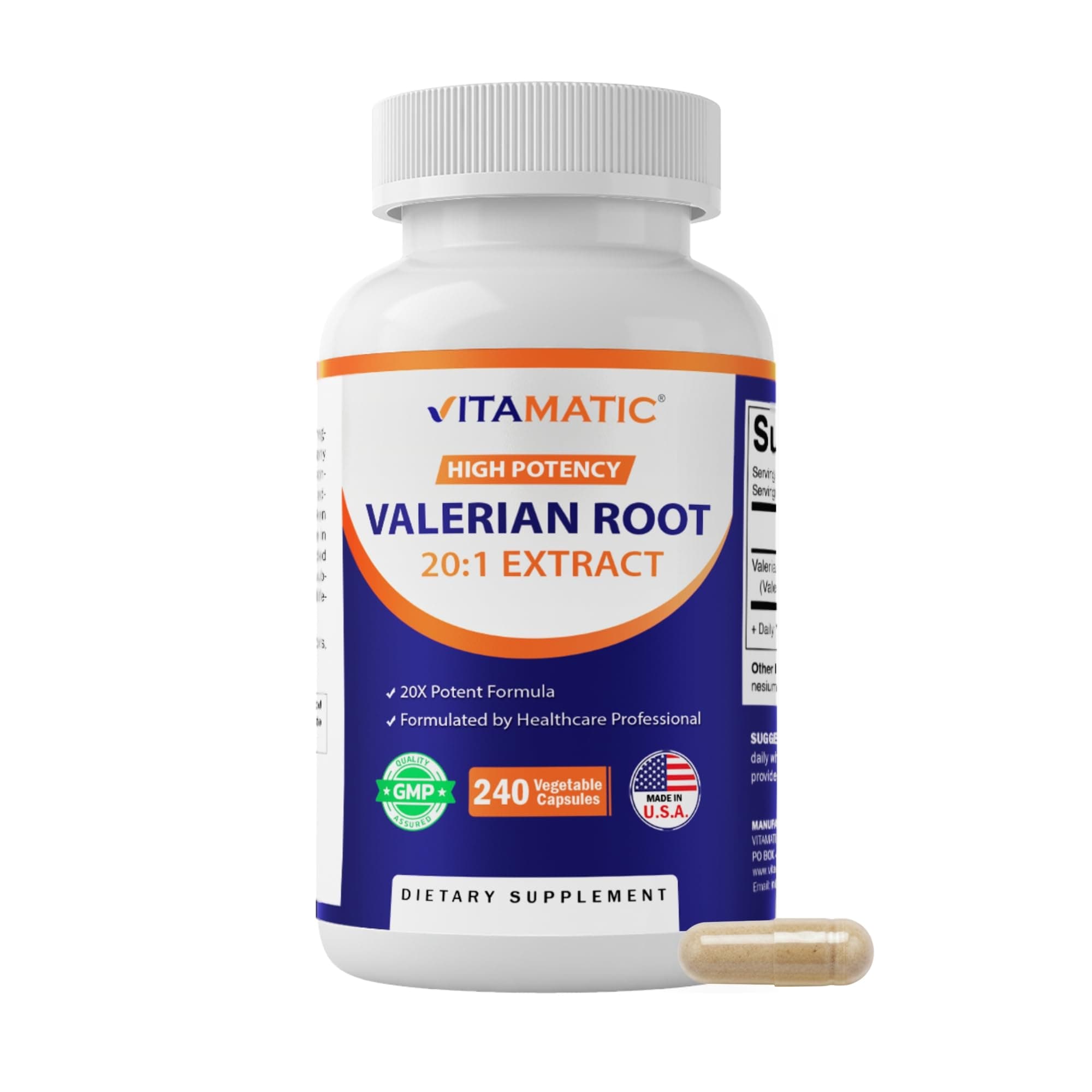 Vitamatic Valerian Root Extract 20:1 – Concentrated Botanical Extract Capsules – Non-GMO, Gluten Free – 240 Capsules