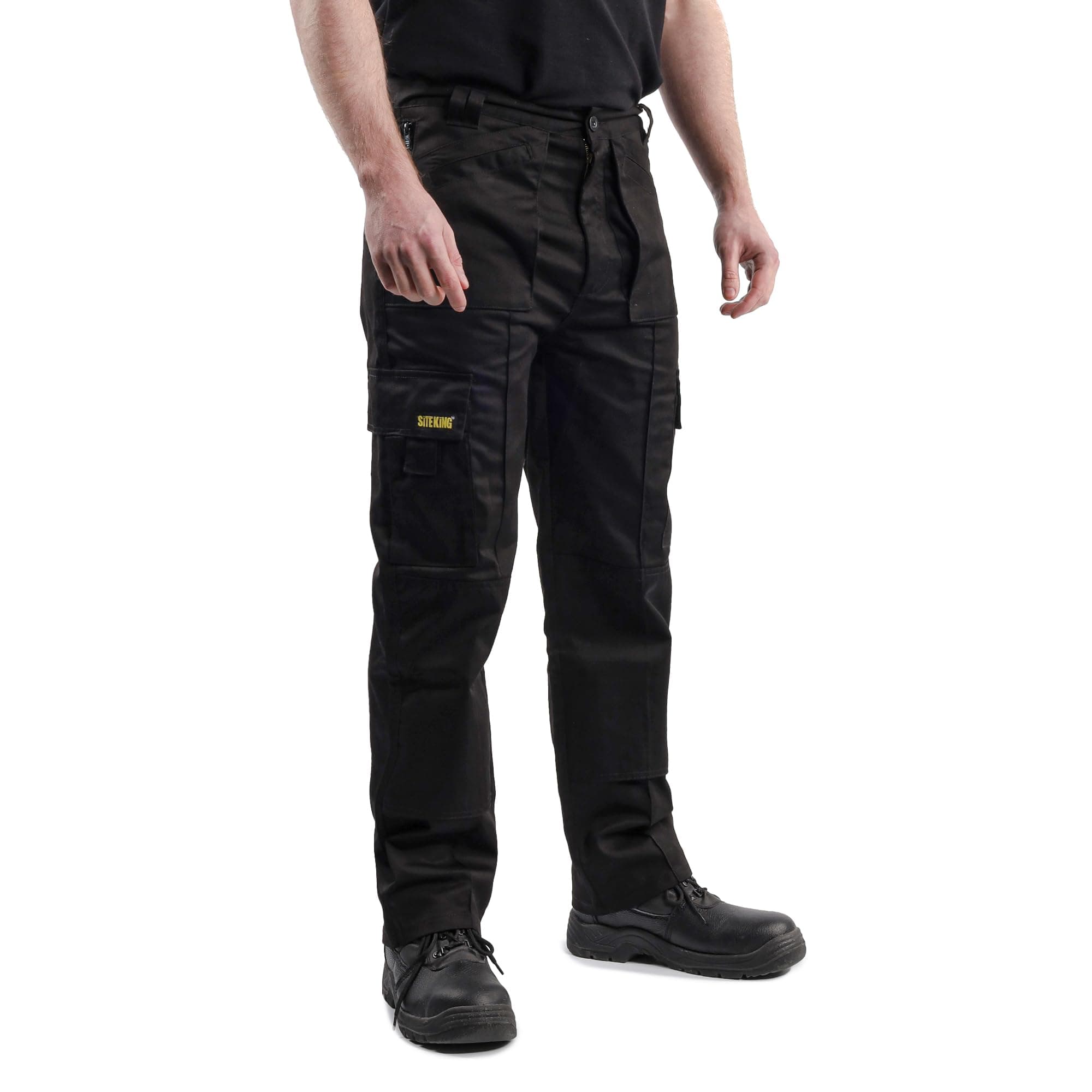 Mens Multi Pocket Cargo Combat Work Trousers Size 28 to 52 with Knee Pad Pockets, Black Cargo Trousers for Men UK, Utility Work Trousers Men.