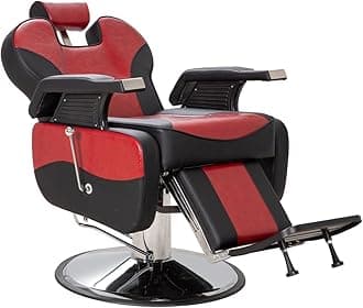 Salon Barber Chair for Hair Stylist, Reclining Beauty Chair with Heavy Duty Hydraulic Pump, 360° Swivel Hair Styling Chair for Barbershop Beauty Spa Salon Home (Red, Pro)