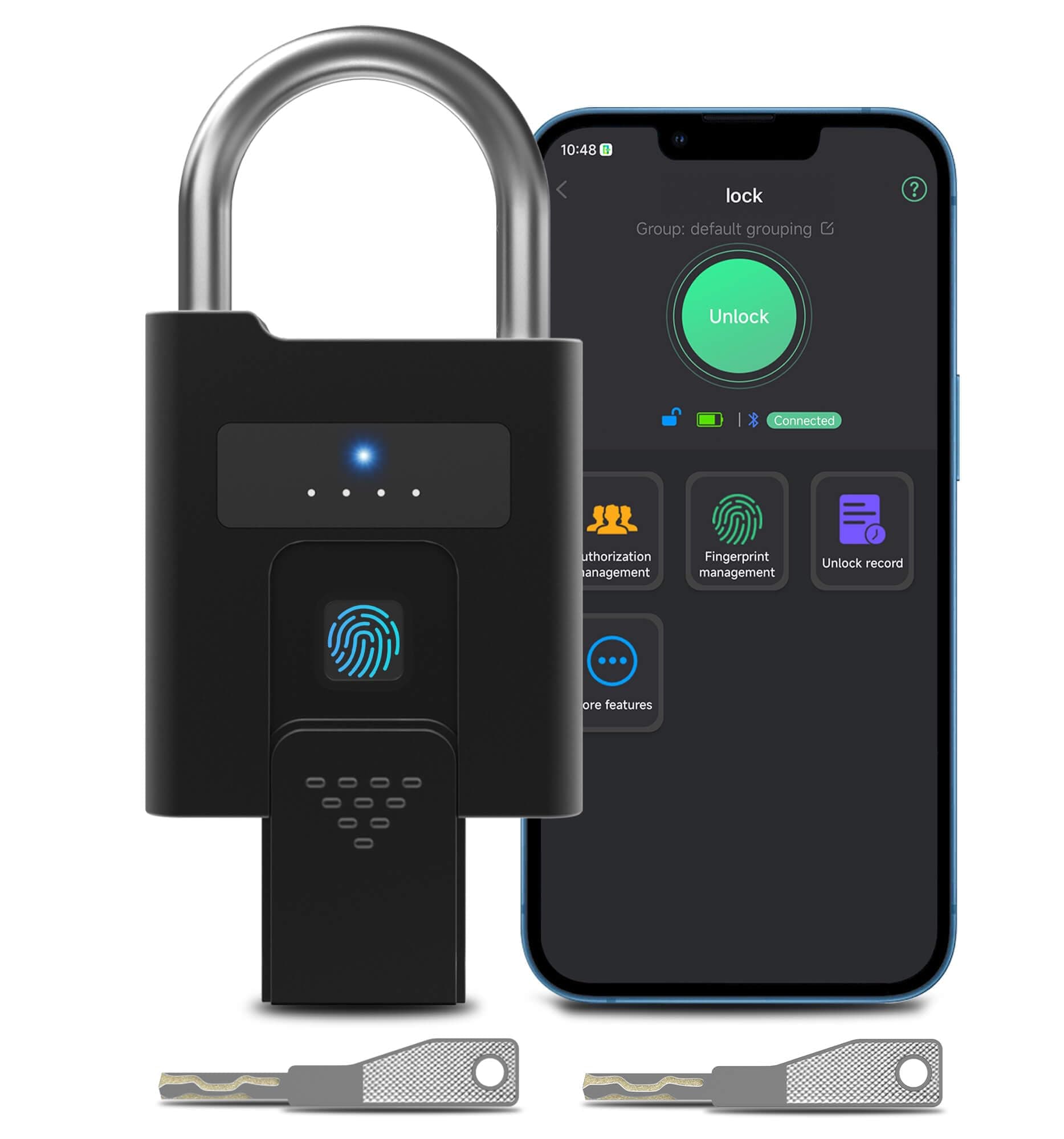 Heavy Duty Fingerprint Padlock with Key Backup, Waterproof Bluetooth Biometric Keyless Electronic Smart Combination Lock for Outdoor Fence Gate Truck Pool Shed Gym Locker