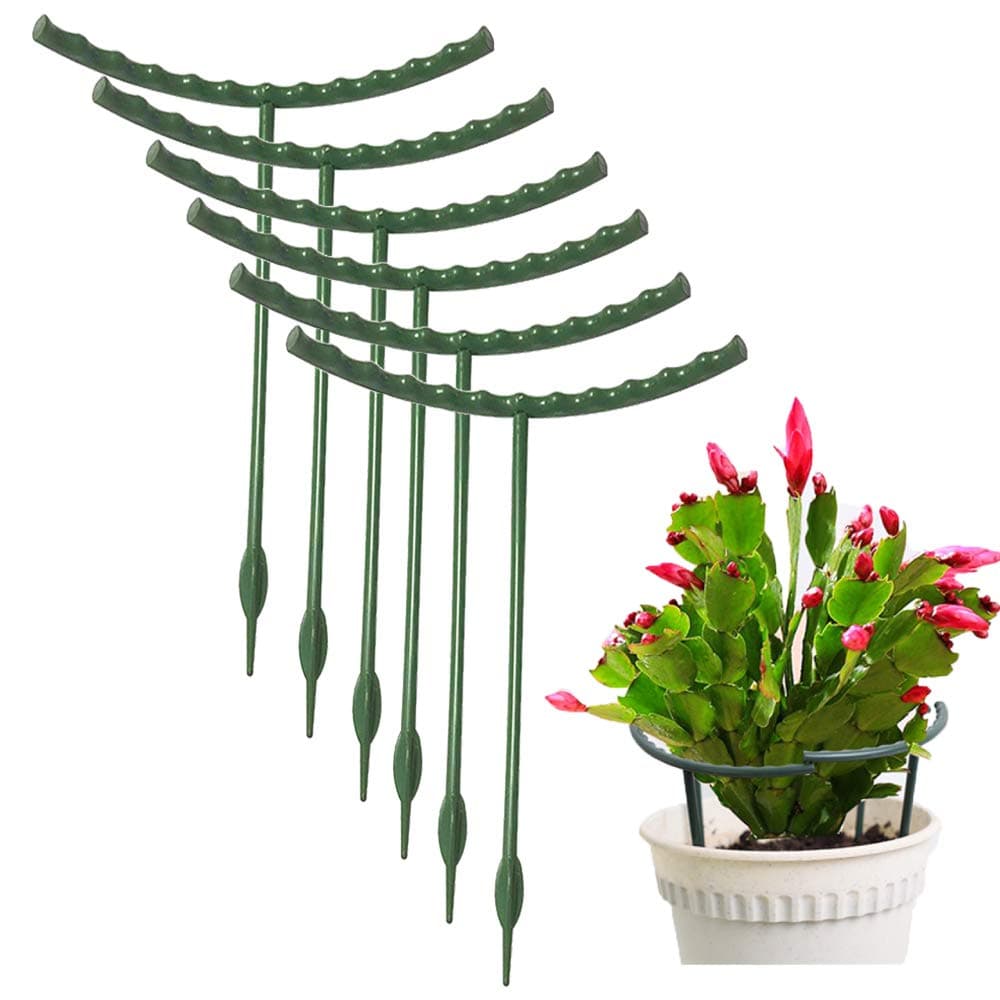 Mwellewm 10 Pack Plant Support Plant Stakes Metal Half Round Search Support Ring Small Plastic Cage Holder Short Stem Flower Pot Climbing Trellis for House Flower Vegetable Indoor Leafy(5.7 x 9.8inch)