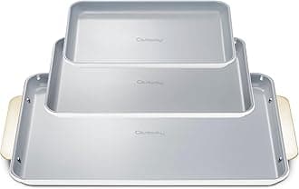 Caraway Non-Stick Ceramic Baking Sheet Trio - Naturally Slick Ceramic Coating - Non-Toxic, PTFE & PFOA Free - 18 x 13" Large, 15 x 10" Medium, & 9" x 13" Small - White