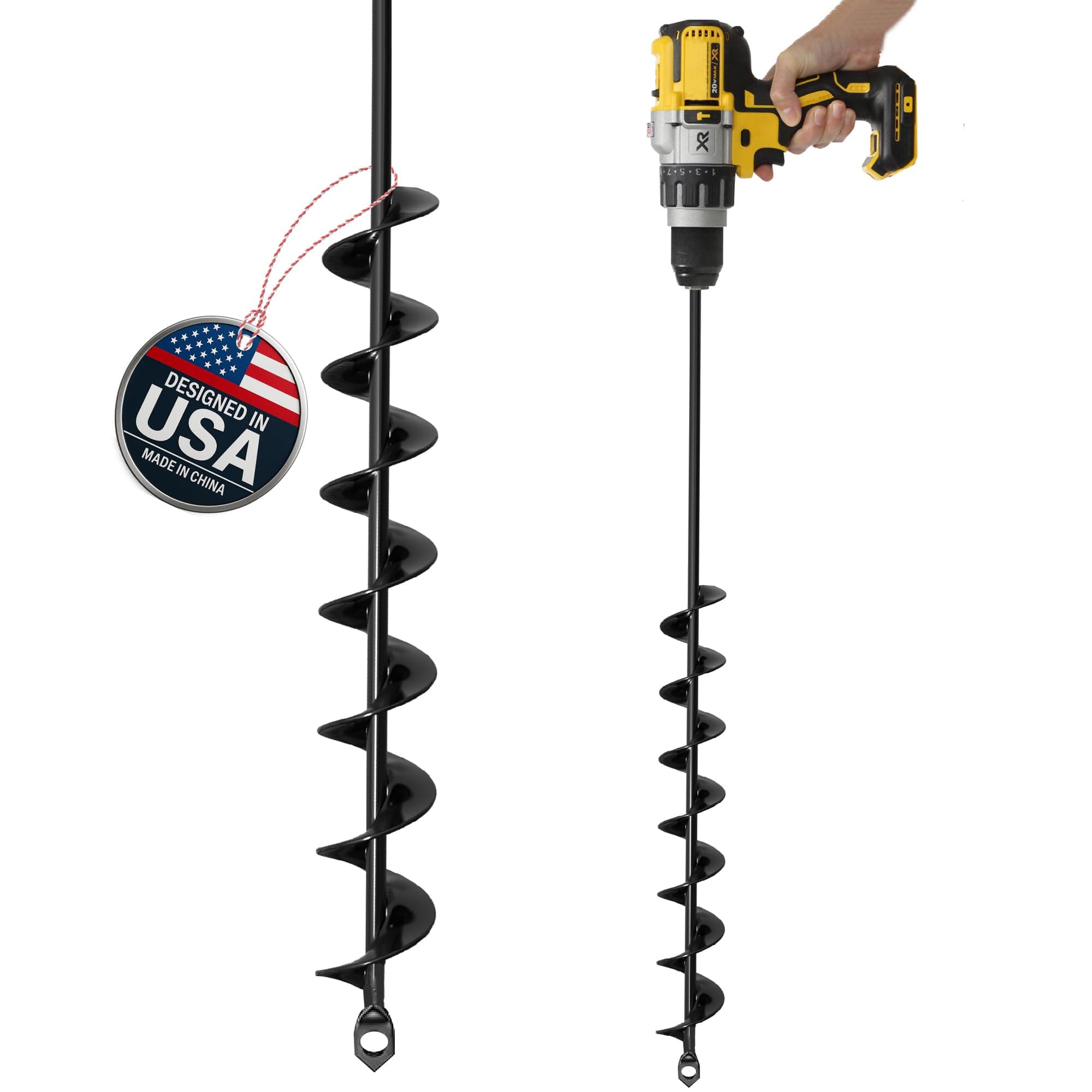 K-Brands 2x32 Inch Auger Drill Bit - 2 Pack - No Squat Garden Spiral Hole Drill Planter for Bulbs, Bedding Plants & More - 3/8 Inch Hex Drive Drill