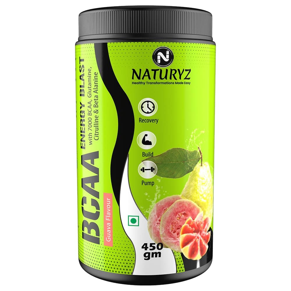 BCAA Energy Blast Pre Intra Post Workout Supplement With 7000 BCAA | Glutamine | Citrulline | Beta-Alanine for Muscle Recovery | Power & Energy-450 Grams(Guava Flavor)