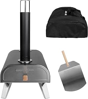 George Foreman Outdoor 12 Inch Wood Pellet Portable Wood Fired Pizza Oven Black with Paddle and Carry Bag, BBQ Oven & Smoker, Foldable Legs GFWPPO1BPC