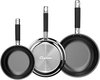 Non Stick Frying Pans, Stainless Steel Kitchen Nonstick Cookware Set of 3, 10” 11.5” 5” Pan, Compatible with All Stoves